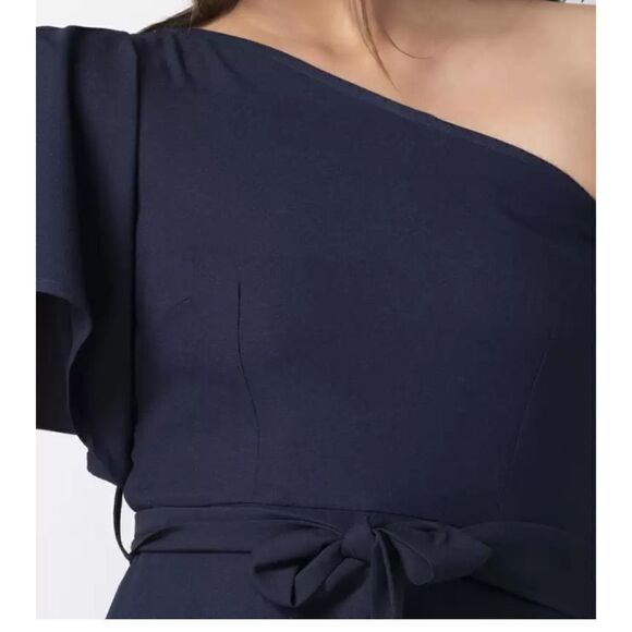 NWT  Elegant One Shoulder Cocktail Dress Ruffle Short Sleeve A Line Party Dress - Picture 3 of 14